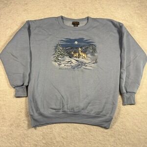 Marshlands Canada Sweatshirt Mens L Blue Wolf Graphic Vintage Nature Pullover